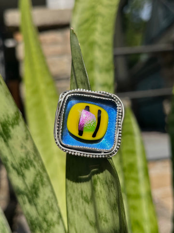 Silver & Blown Glass Bezel Cocktail Ring