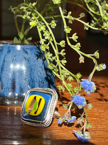 Silver & Blown Glass Bezel Cocktail Ring