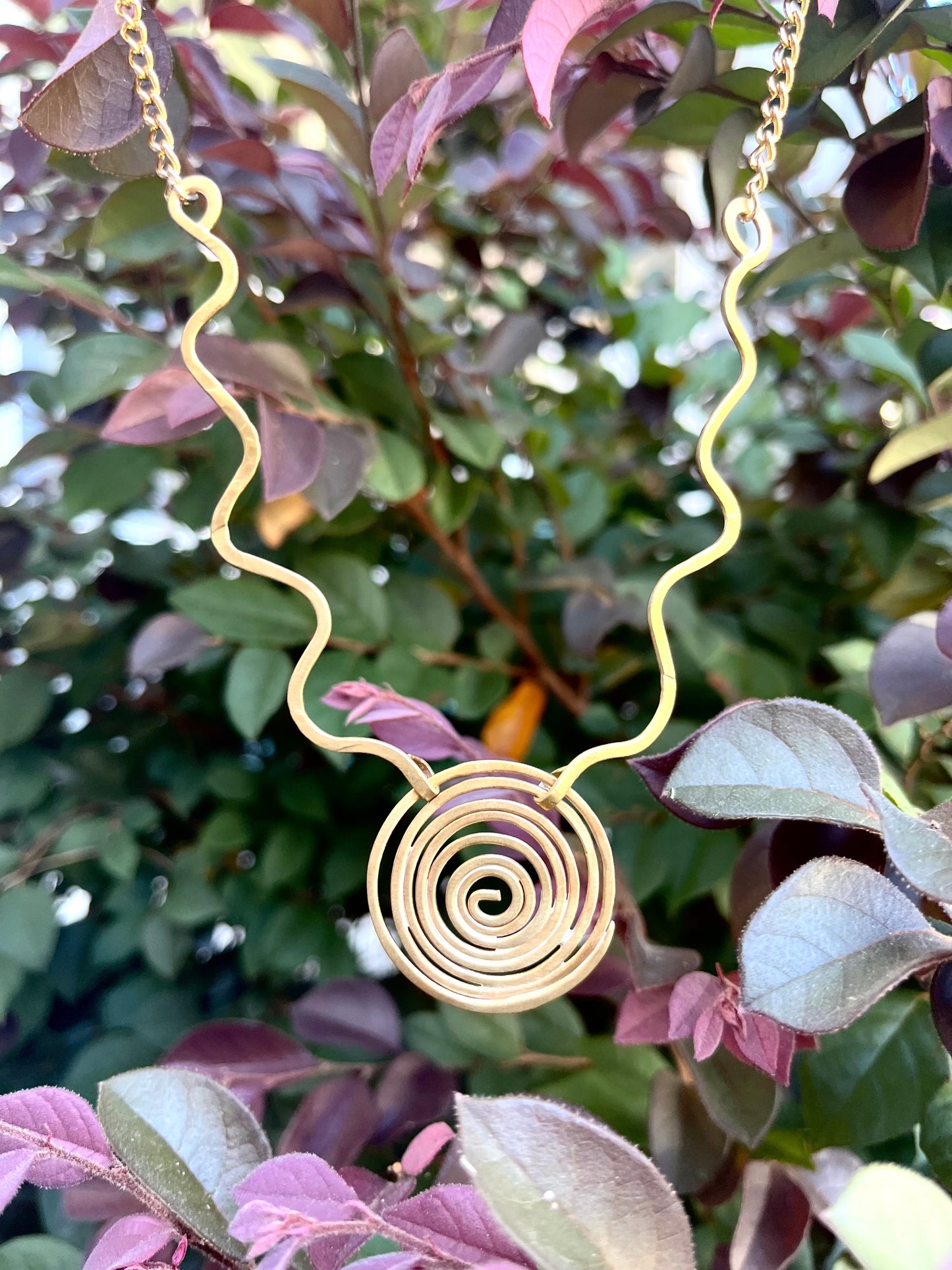 Brass Hammered Swirls Necklace