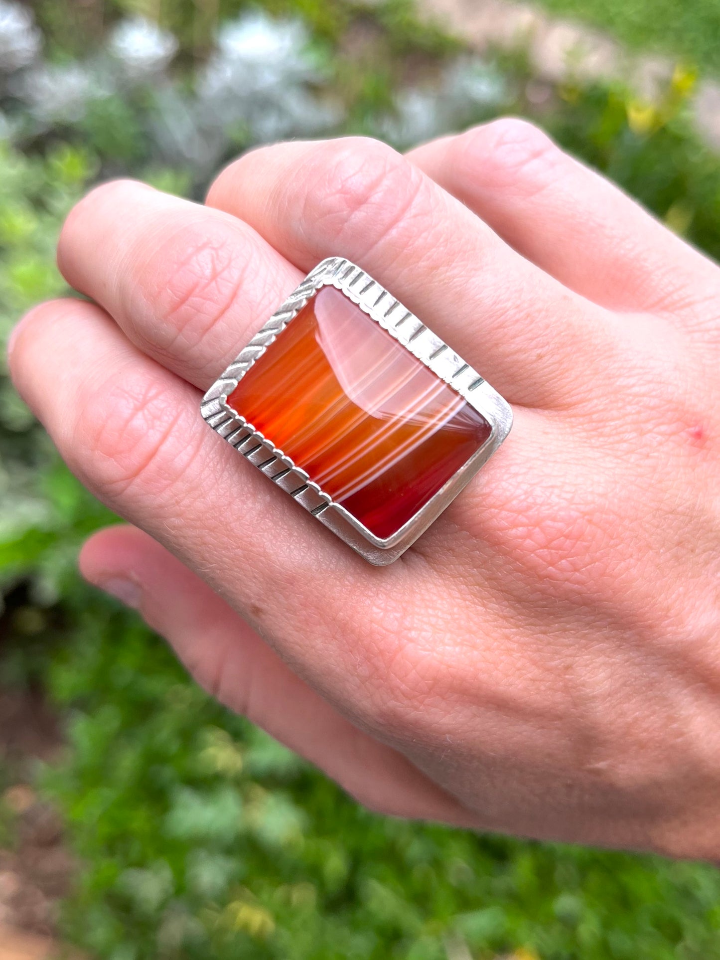 Silver & Agate Textured Bezel Cocktail Ring