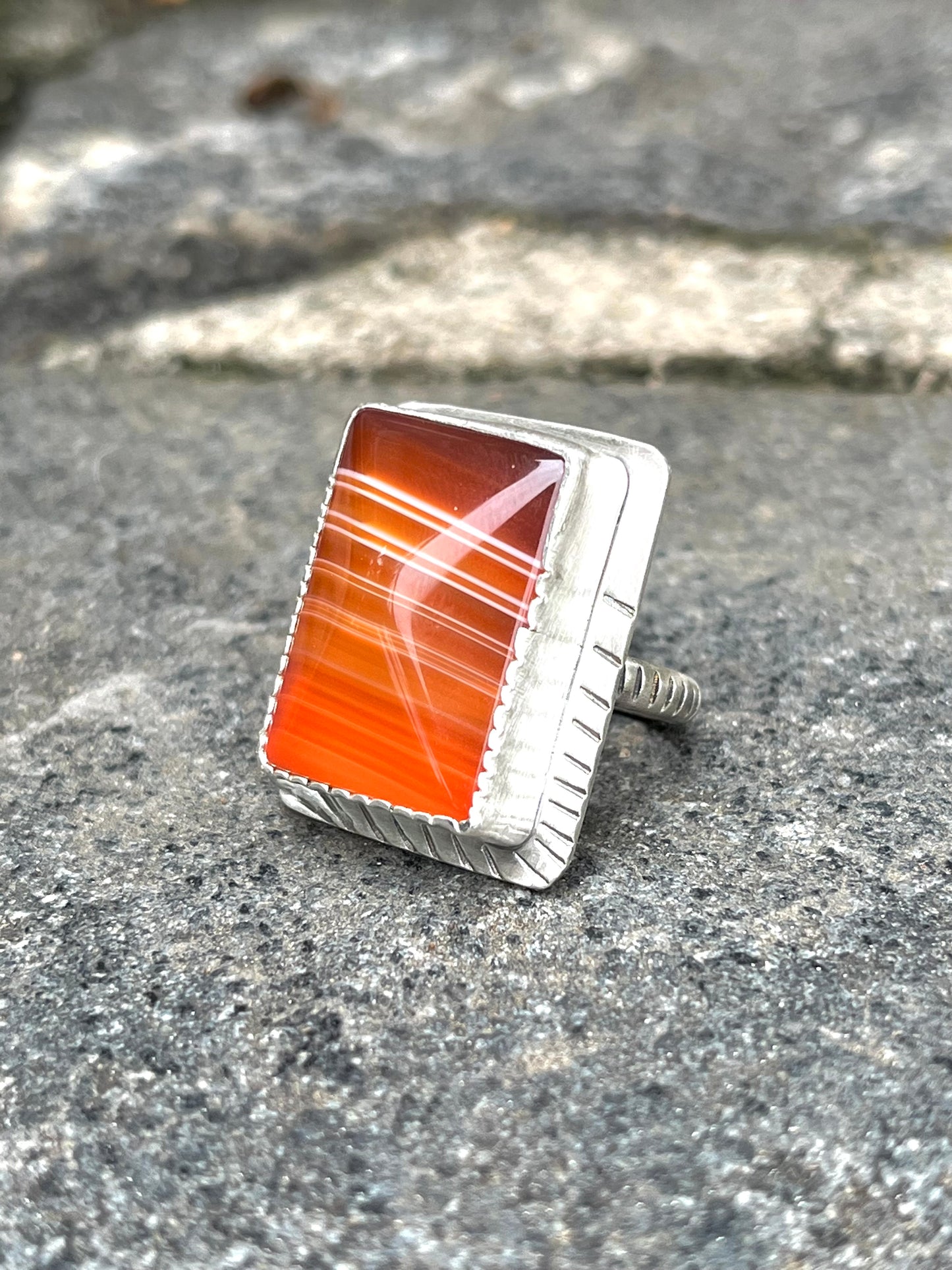 Silver & Agate Textured Bezel Cocktail Ring