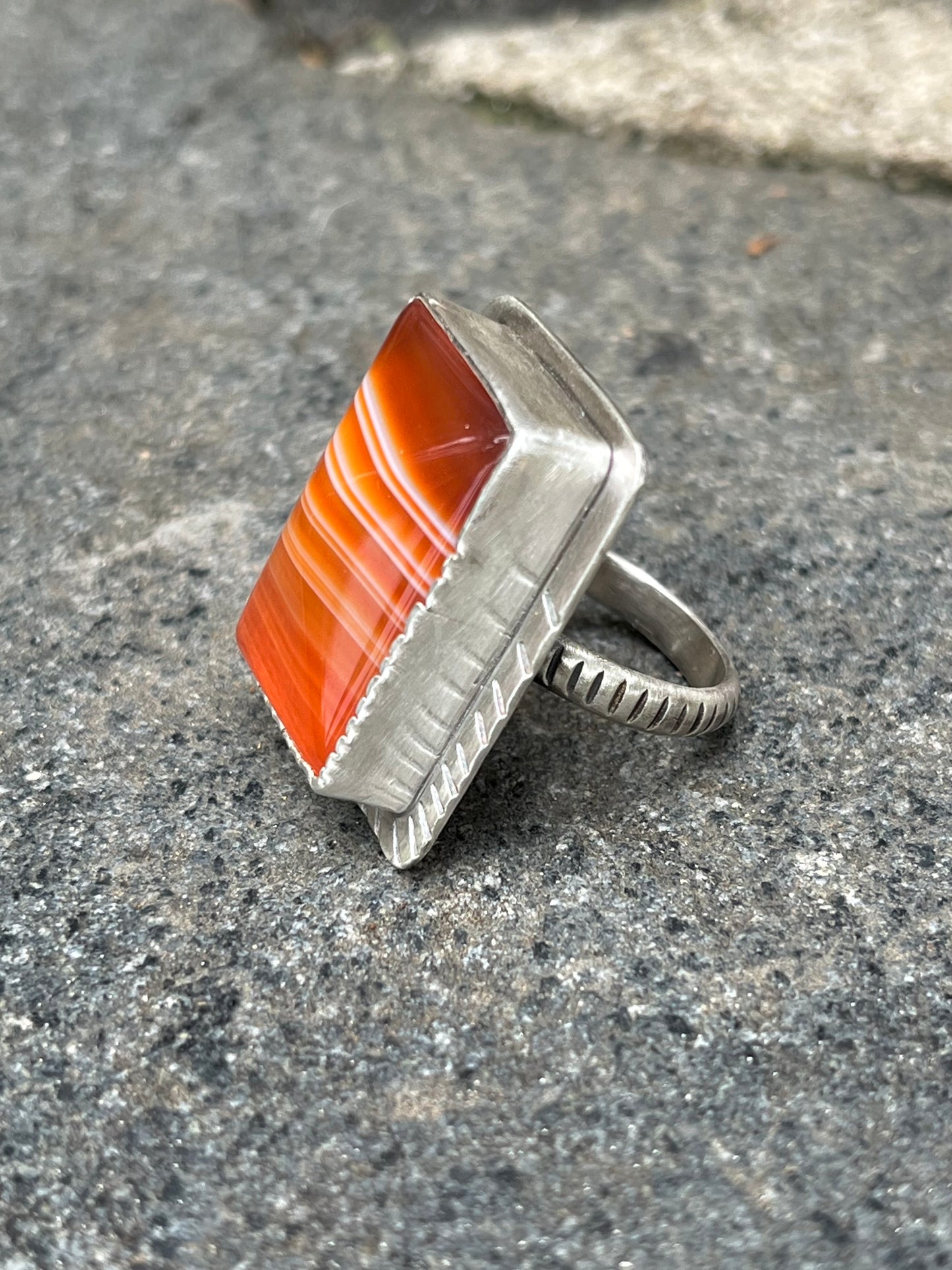 Silver & Agate Textured Bezel Cocktail Ring