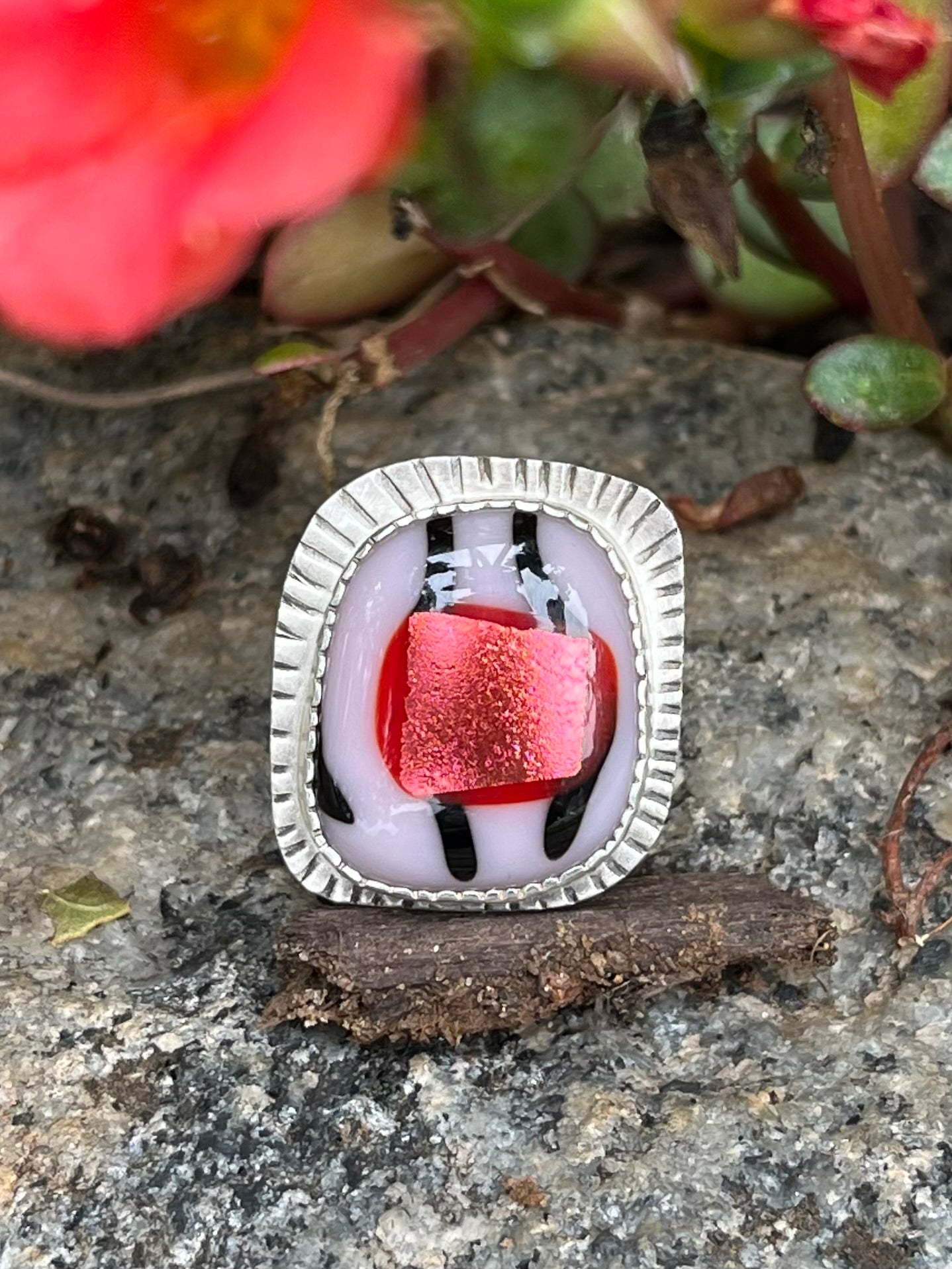 Silver & Blown Glass Bezel Cocktail Ring