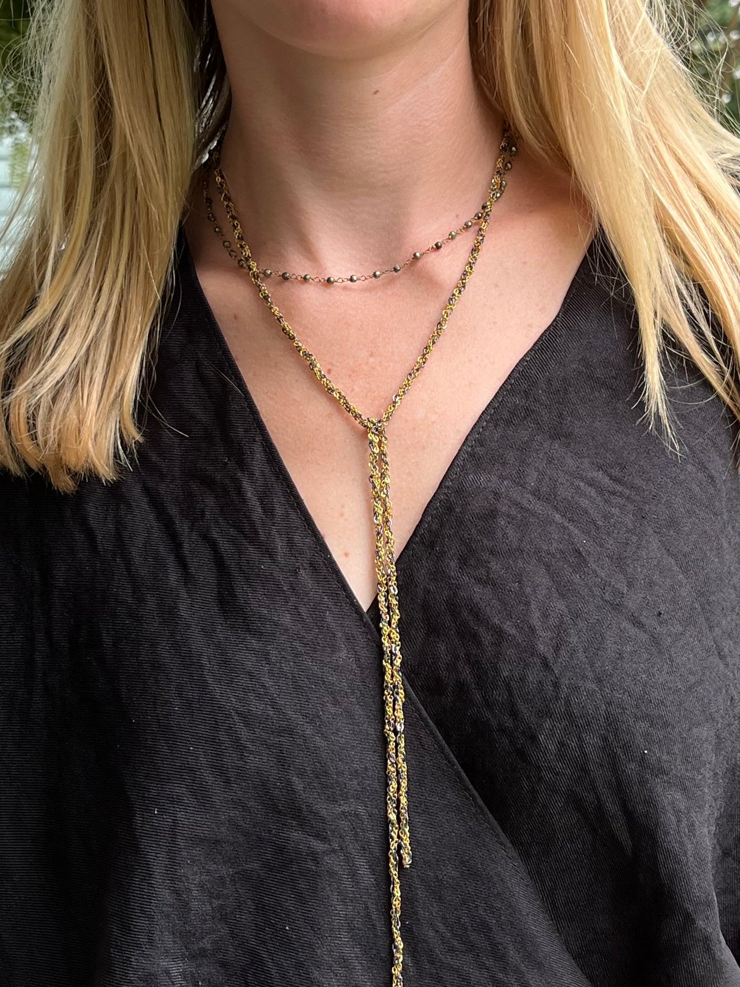 Braided Chain and Pyrite Layered Necklace