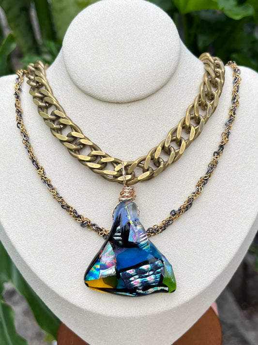 Layered Chain and Blown Glass Necklace