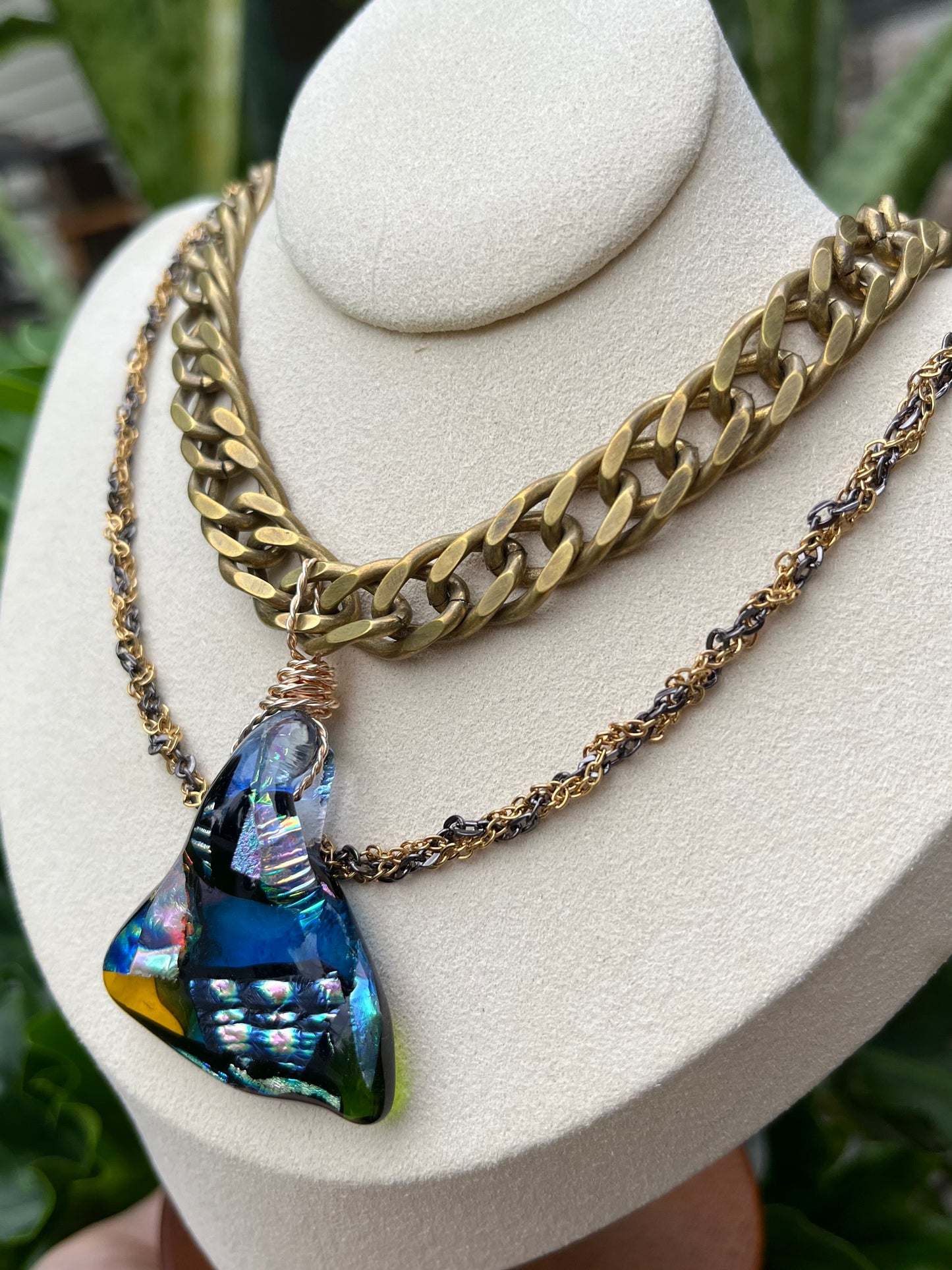 Layered Chain and Blown Glass Necklace