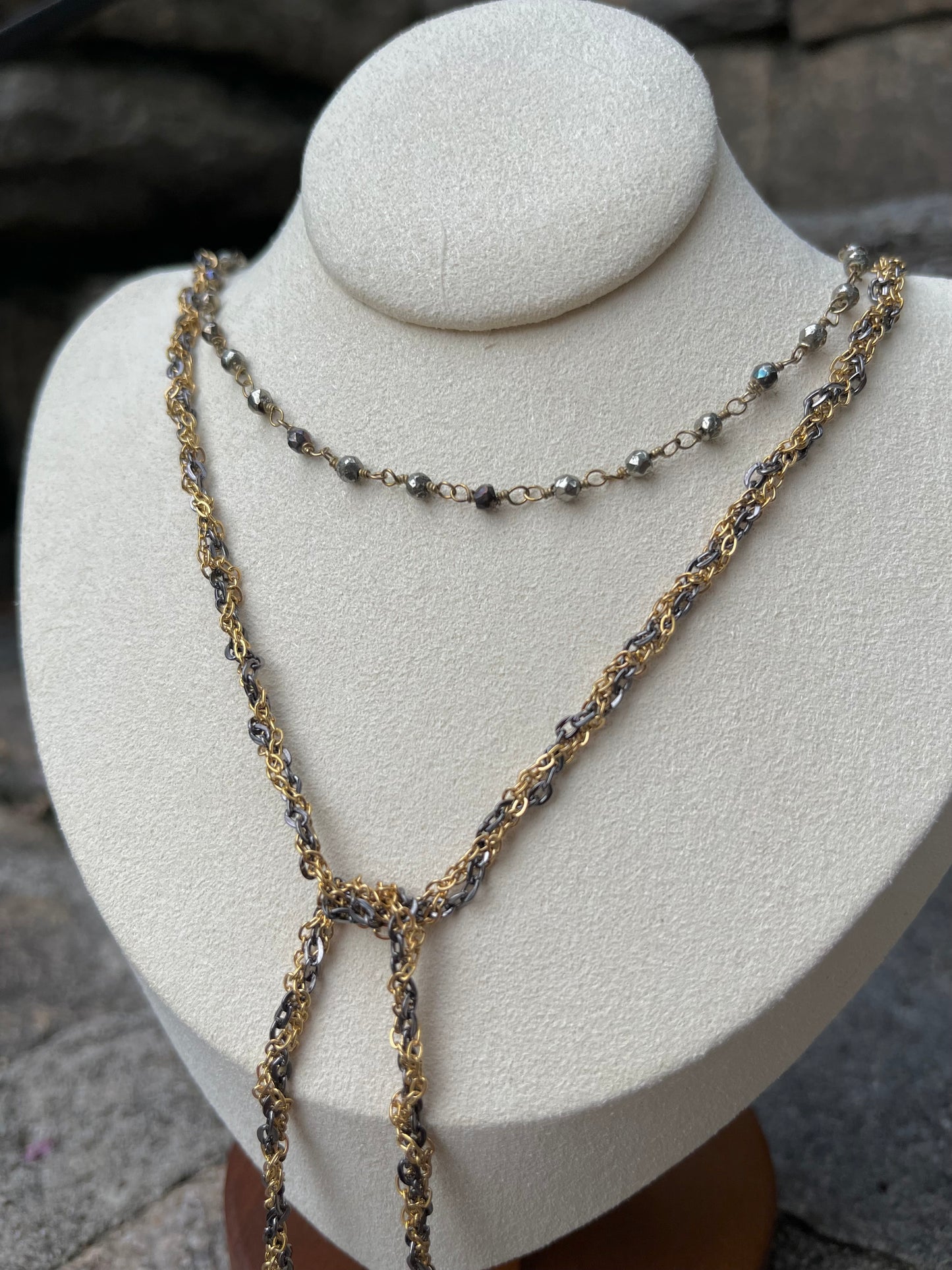 Braided Chain and Pyrite Layered Necklace