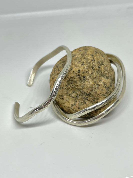 Silver Hammered Wave Cuff-Thin