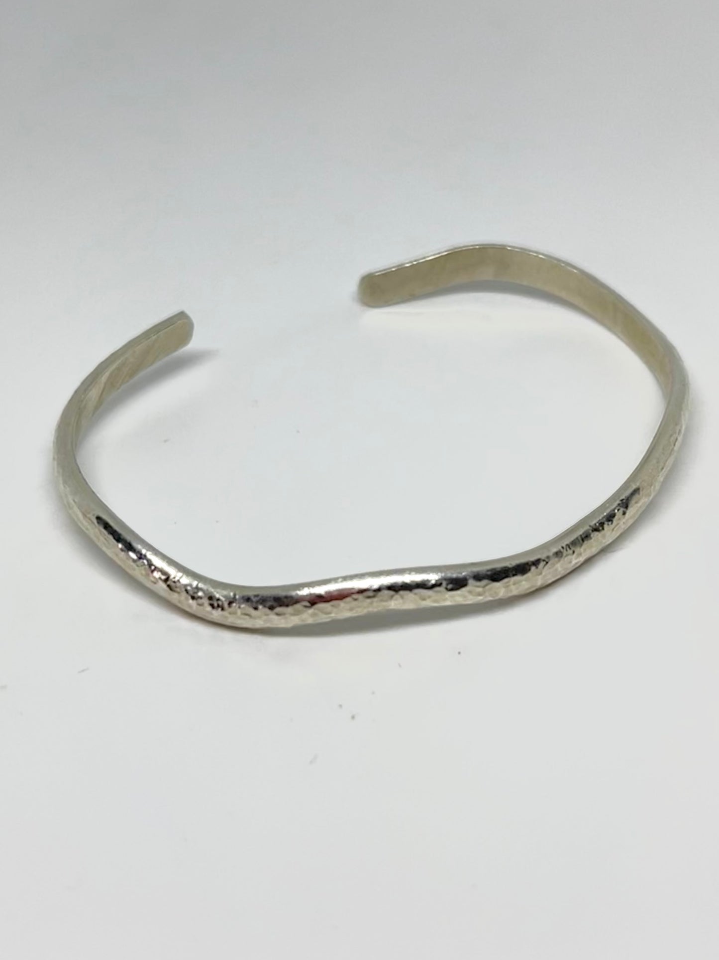 Silver Hammered Wave Cuff-Thin