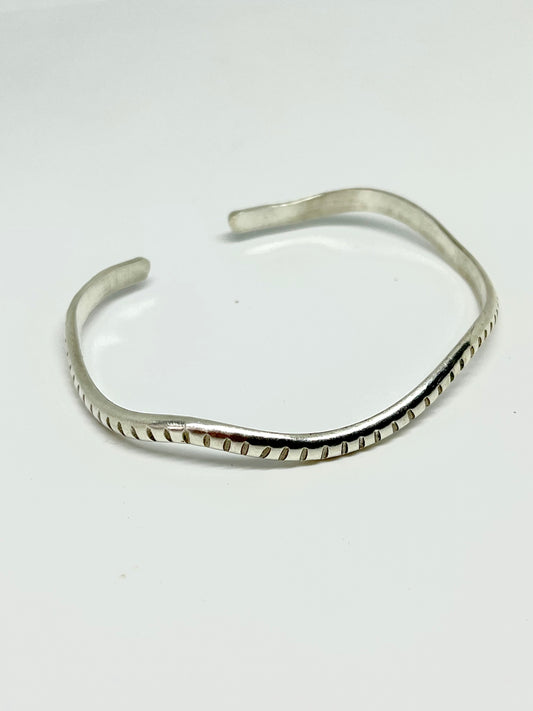 Silver Textured Wave Cuff-Thin