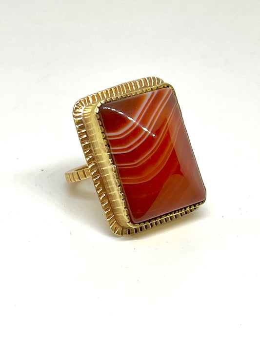 Brass and Agate Textured Bezel Cocktail Ring