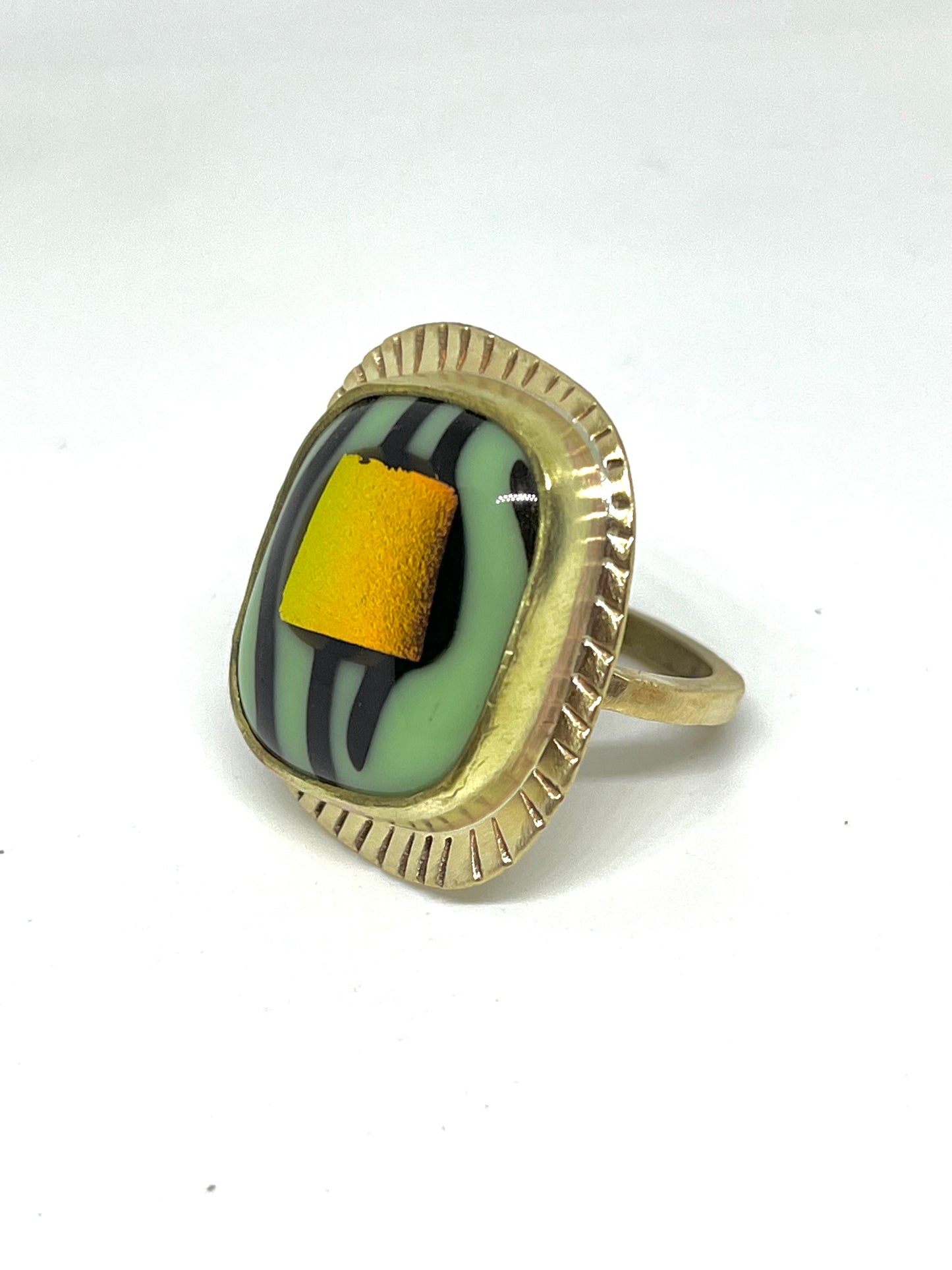 Brass and Blown Glass Bezel Cocktail Ring