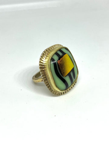 Brass and Blown Glass Bezel Cocktail Ring