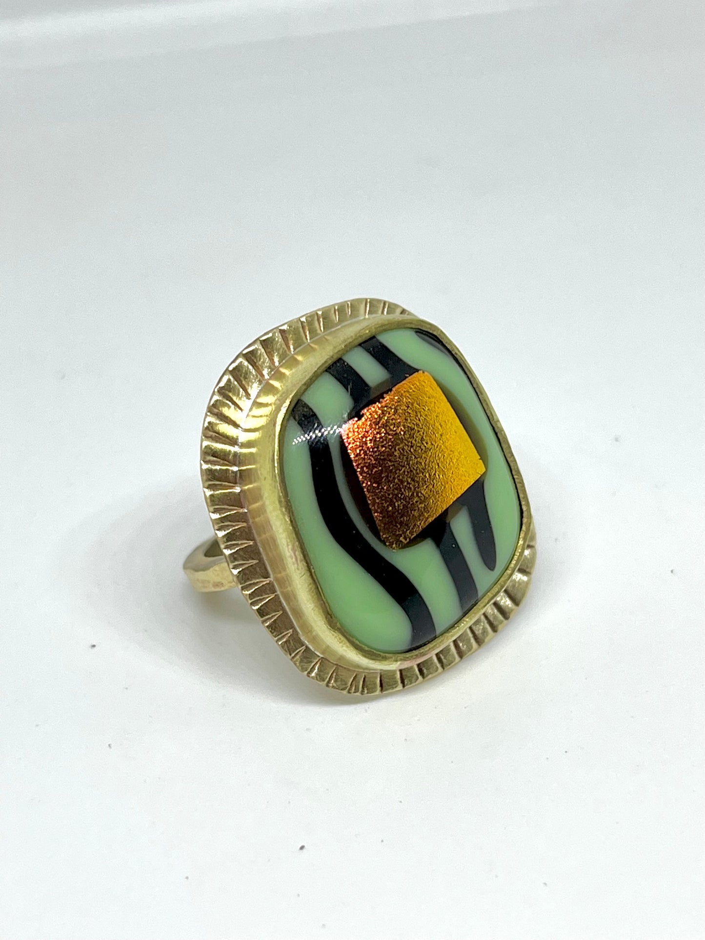 Brass and Blown Glass Bezel Cocktail Ring