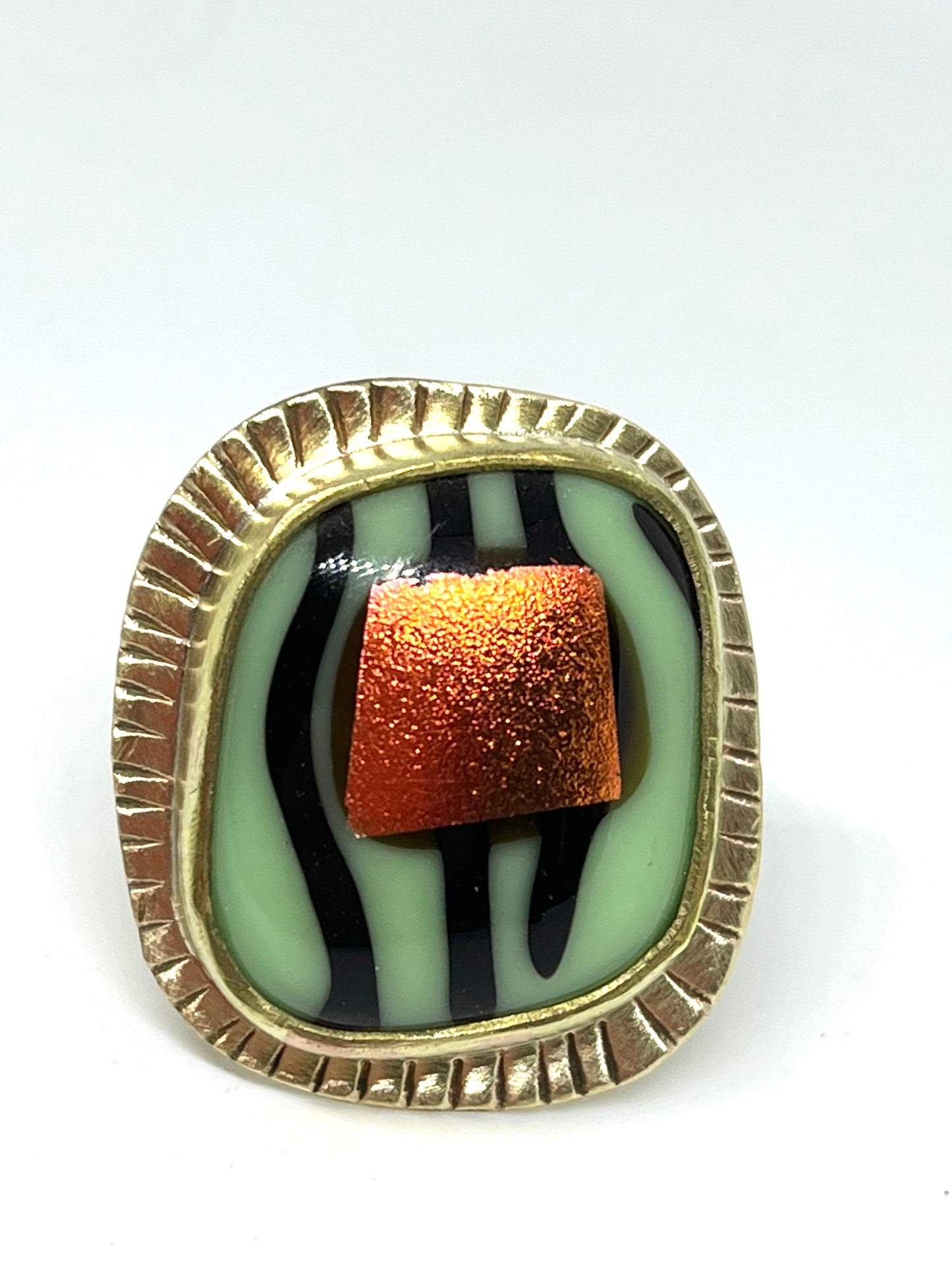 Brass and Blown Glass Bezel Cocktail Ring