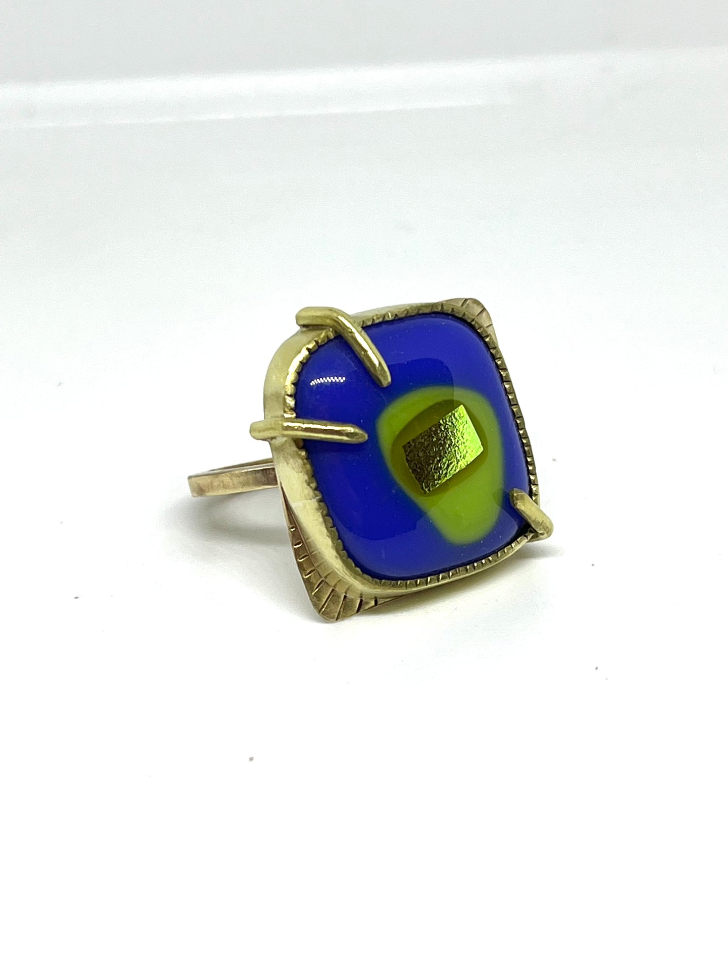 Brass and Blown Glass Prong Cocktail Ring