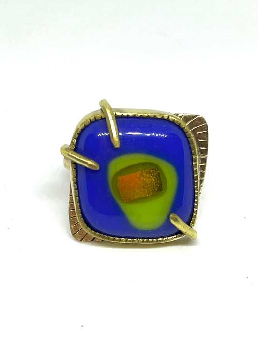 Brass and Blown Glass Prong Cocktail Ring