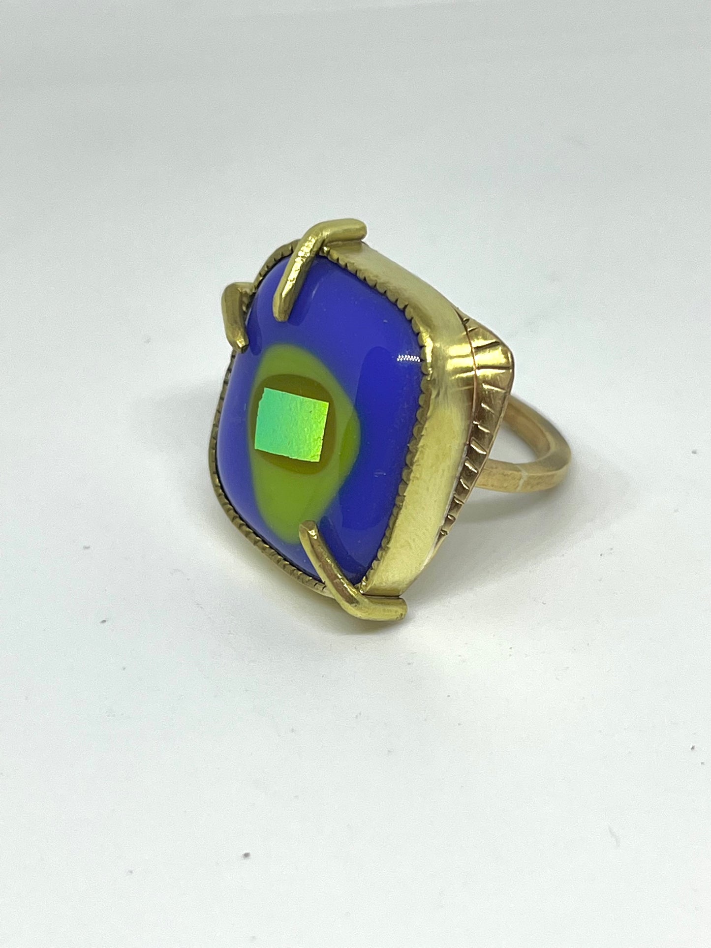 Brass and Blown Glass Prong Cocktail Ring