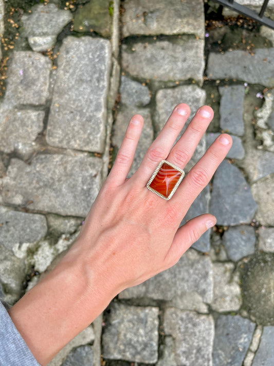 Brass and Agate Textured Bezel Cocktail Ring