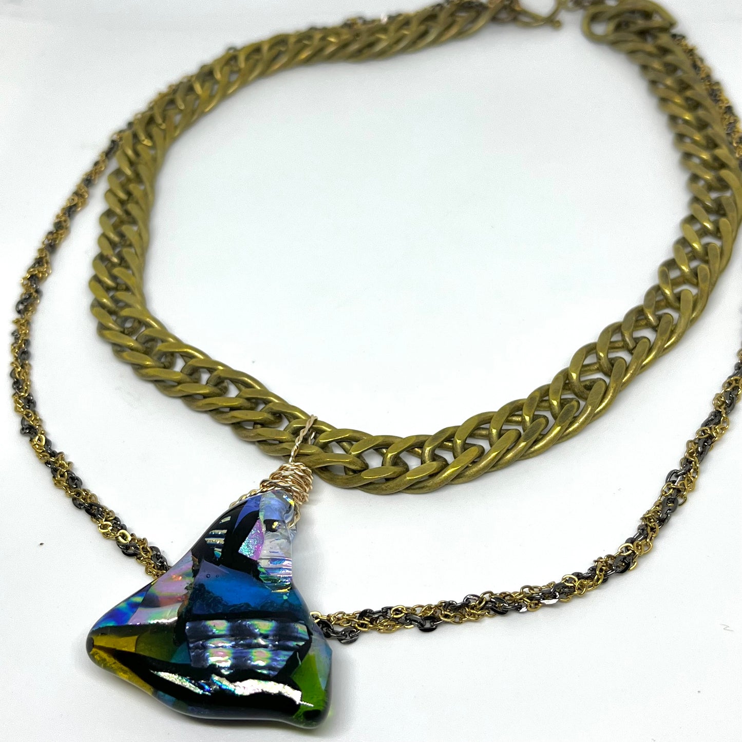 Layered Chain and Blown Glass Necklace