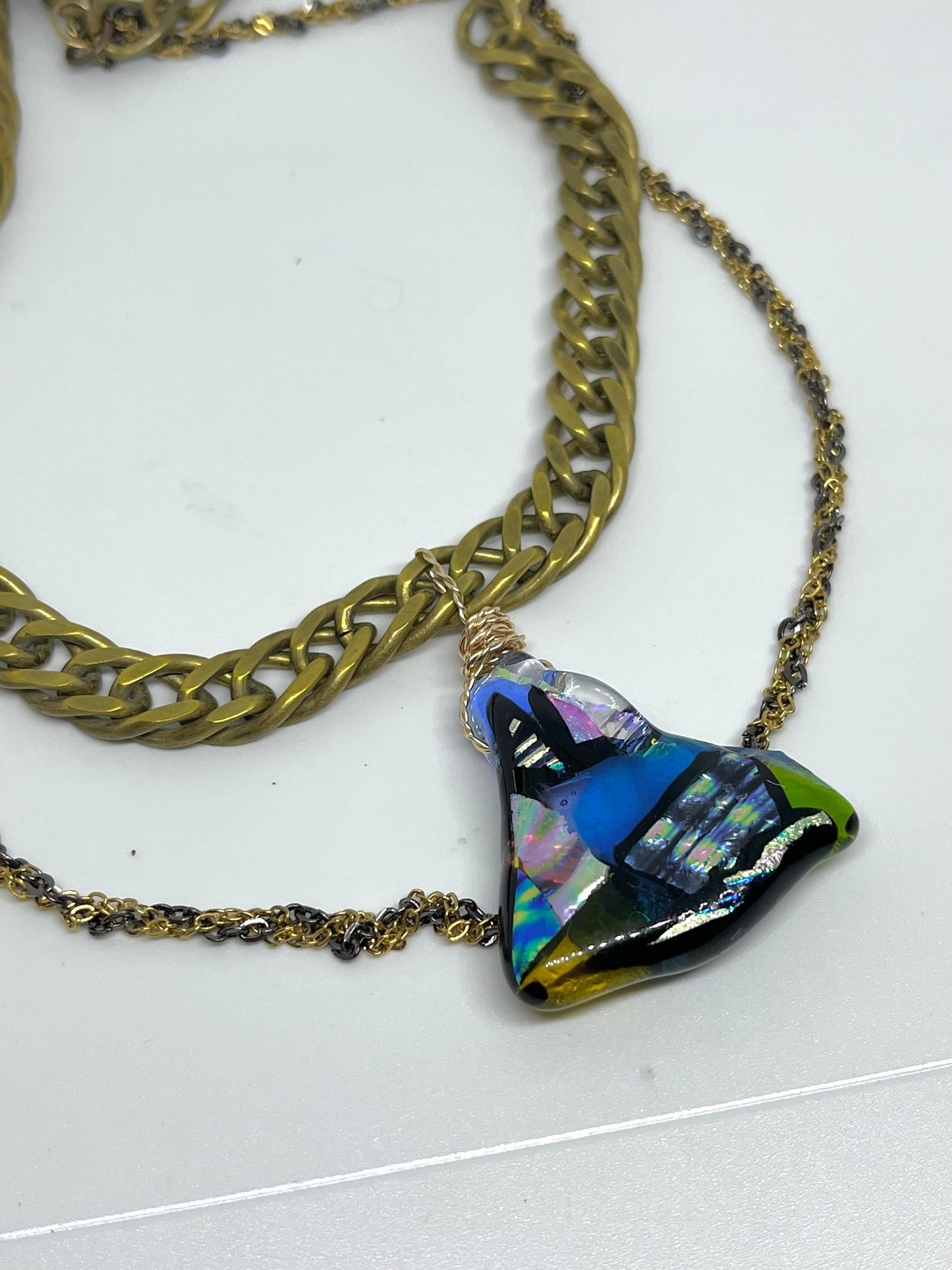 Layered Chain and Blown Glass Necklace