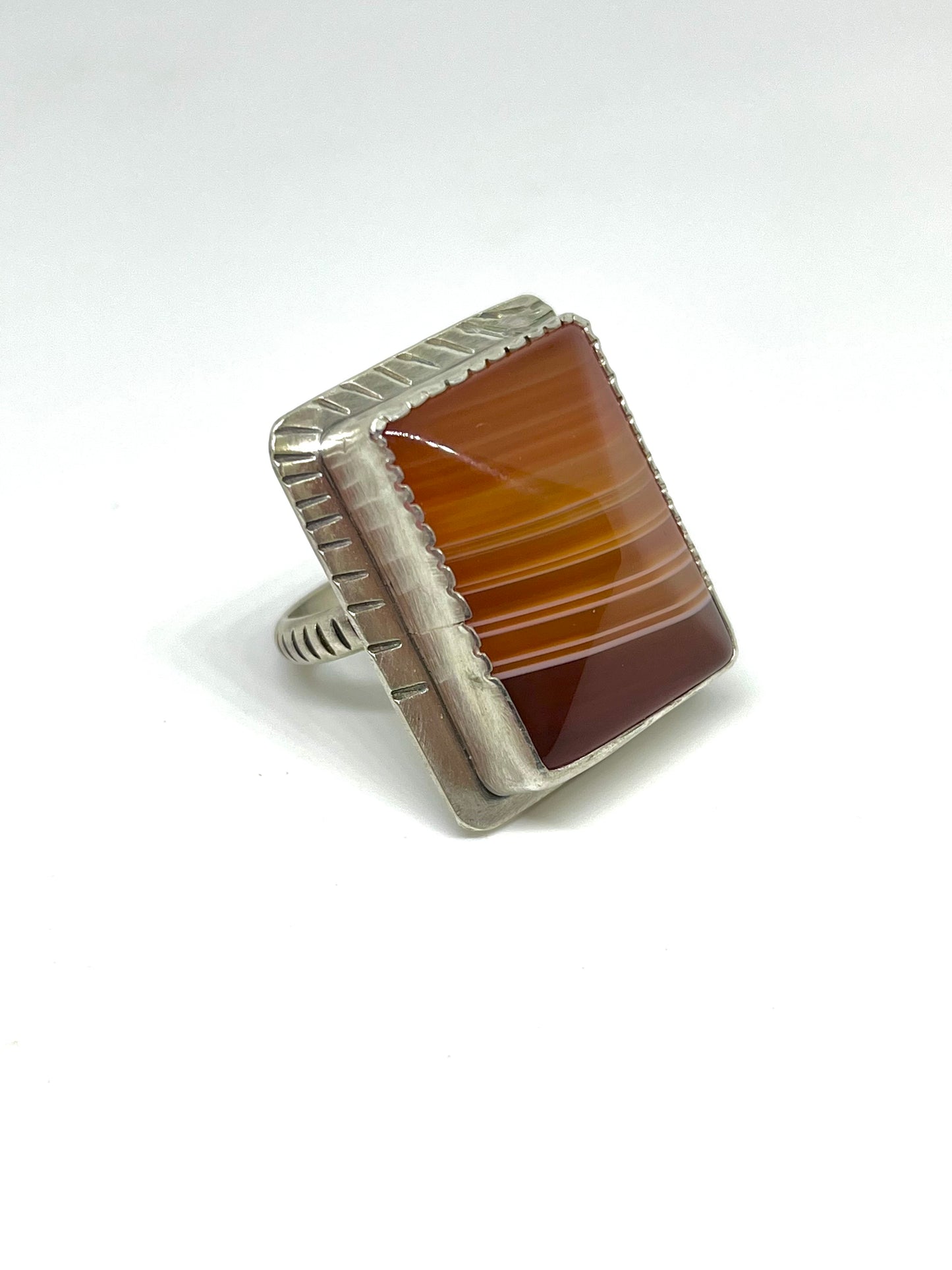 Silver & Agate Textured Bezel Cocktail Ring