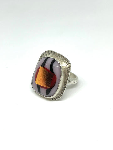 Silver & Blown Glass Bezel Cocktail Ring