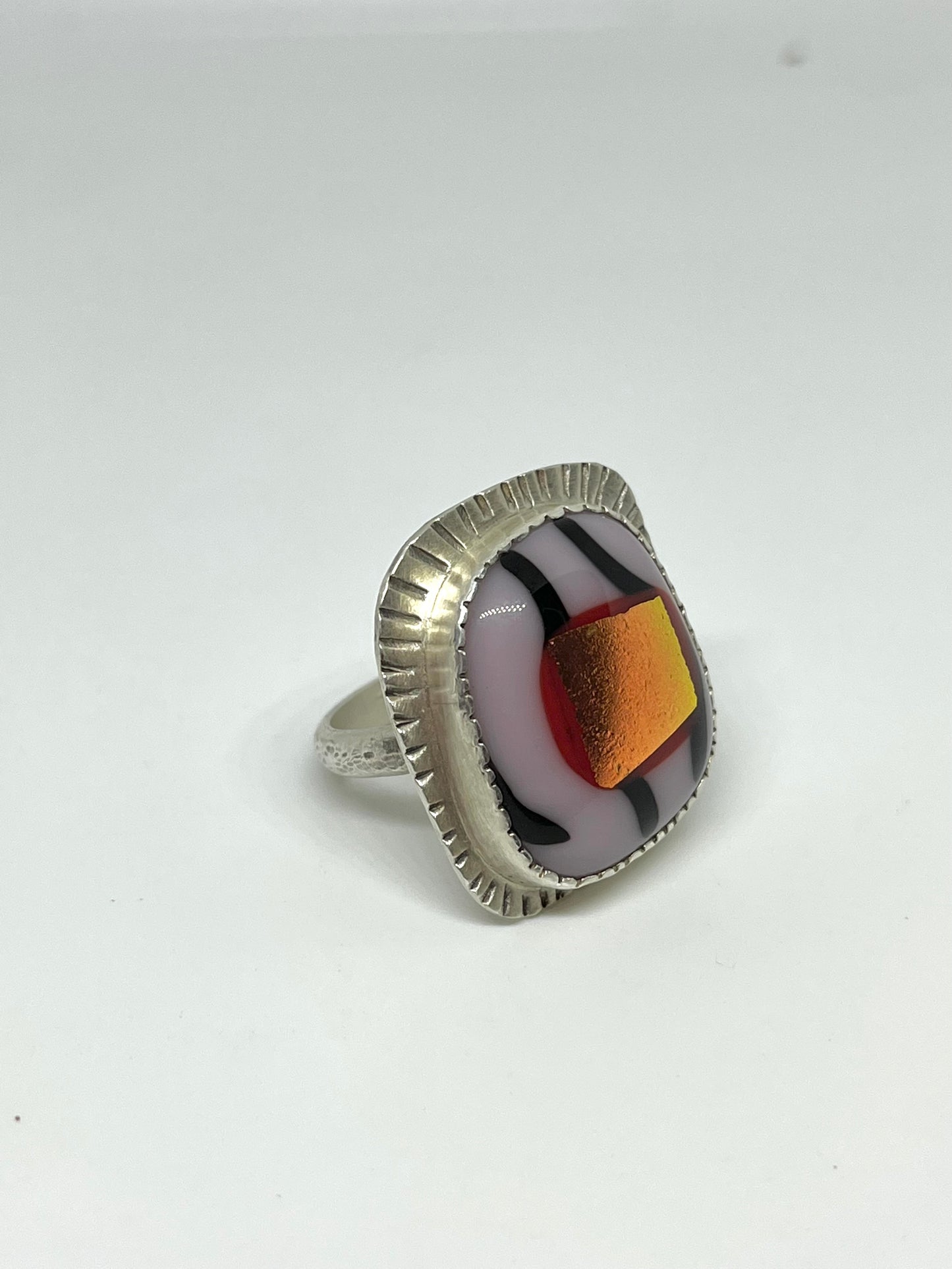 Silver & Blown Glass Bezel Cocktail Ring