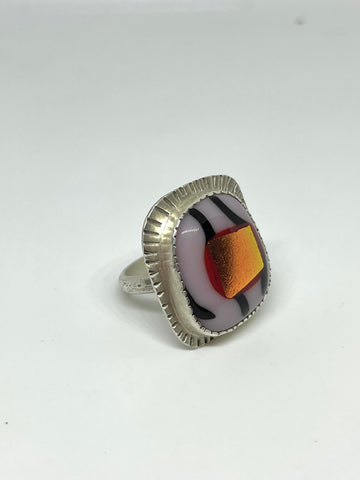 Silver & Blown Glass Bezel Cocktail Ring